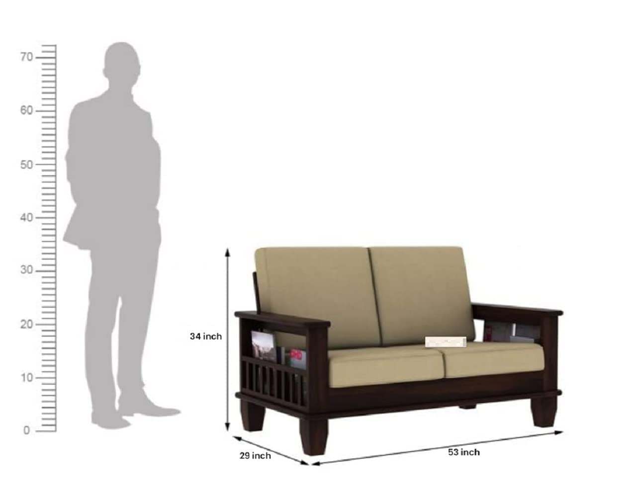Solid Sheesham Wood 1 Seater Sofa for Bedroom Home, Single Seater Sofa Furniture, Wooden Sofa Couch for Living Room Office and Hall