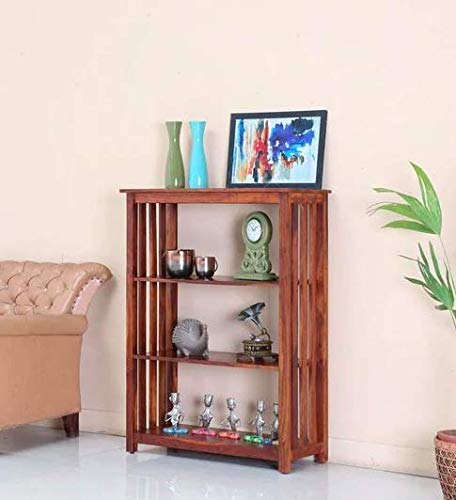 Sheesham Wood Bookshelf with 1 Drawer and Glass Door Storage for Living Room Wooden Display Rack Bookcase Stand Book Shelf Crockery Unit Furniture for Home Library