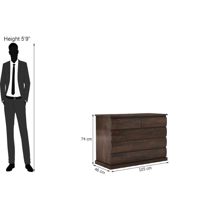 Solid Sheesham Wood Chest of Drawers with 6 Drawer Storage for Living Room Home Wooden Sideboard Cabinet Storage Organizer Unit for Bedroom