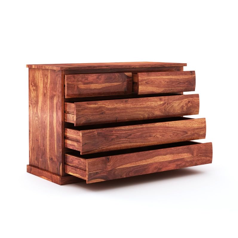 Solid Sheesham Wood Chest of Drawers with 6 Drawer Storage for Living Room Home Wooden Sideboard Cabinet Storage Organizer Unit for Bedroom