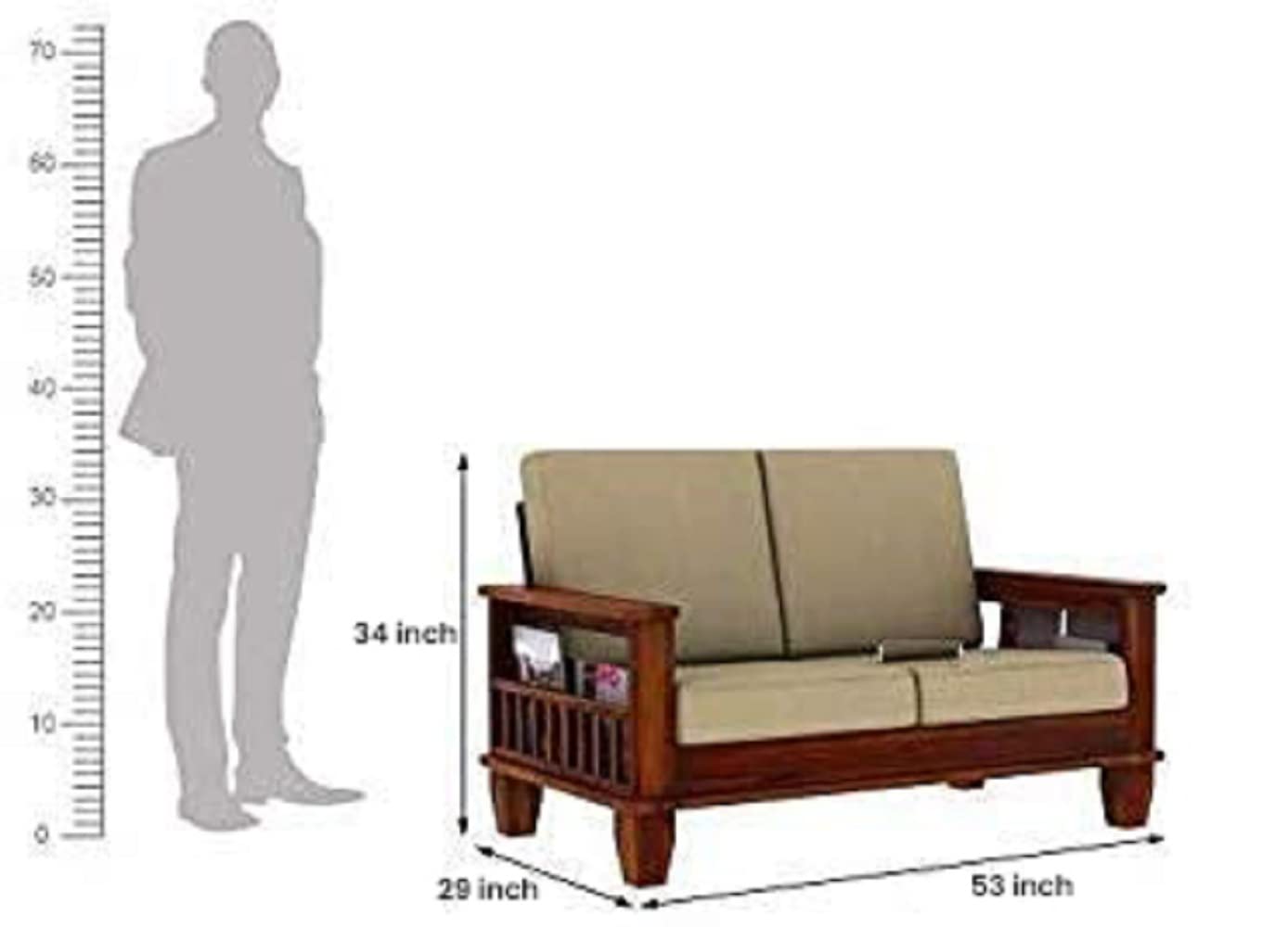 Solid Sheesham Wood 1 Seater Sofa for Bedroom Home, Single Seater Sofa Furniture, Wooden Sofa Couch for Living Room Office and Hall