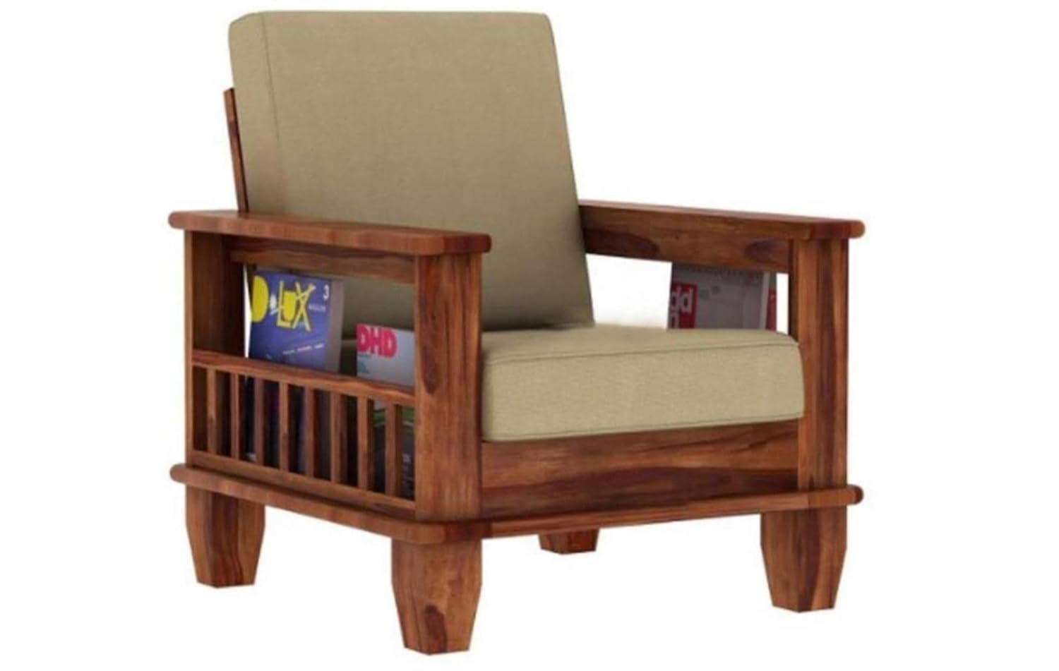 Solid Sheesham Wood 1 Seater Sofa for Bedroom Home, Single Seater Sofa Furniture, Wooden Sofa Couch for Living Room Office and Hall