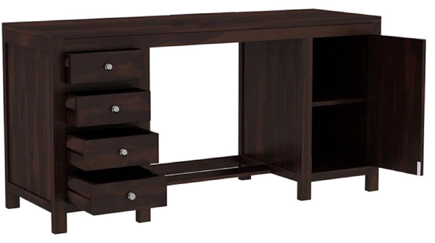 Solid Sheesham Wood Study Table With 4 Drawer and 1 Door Storage for Living Room | Wooden Computer Desktop Laptop, Desk Furniture for Students Work Office Table for Home