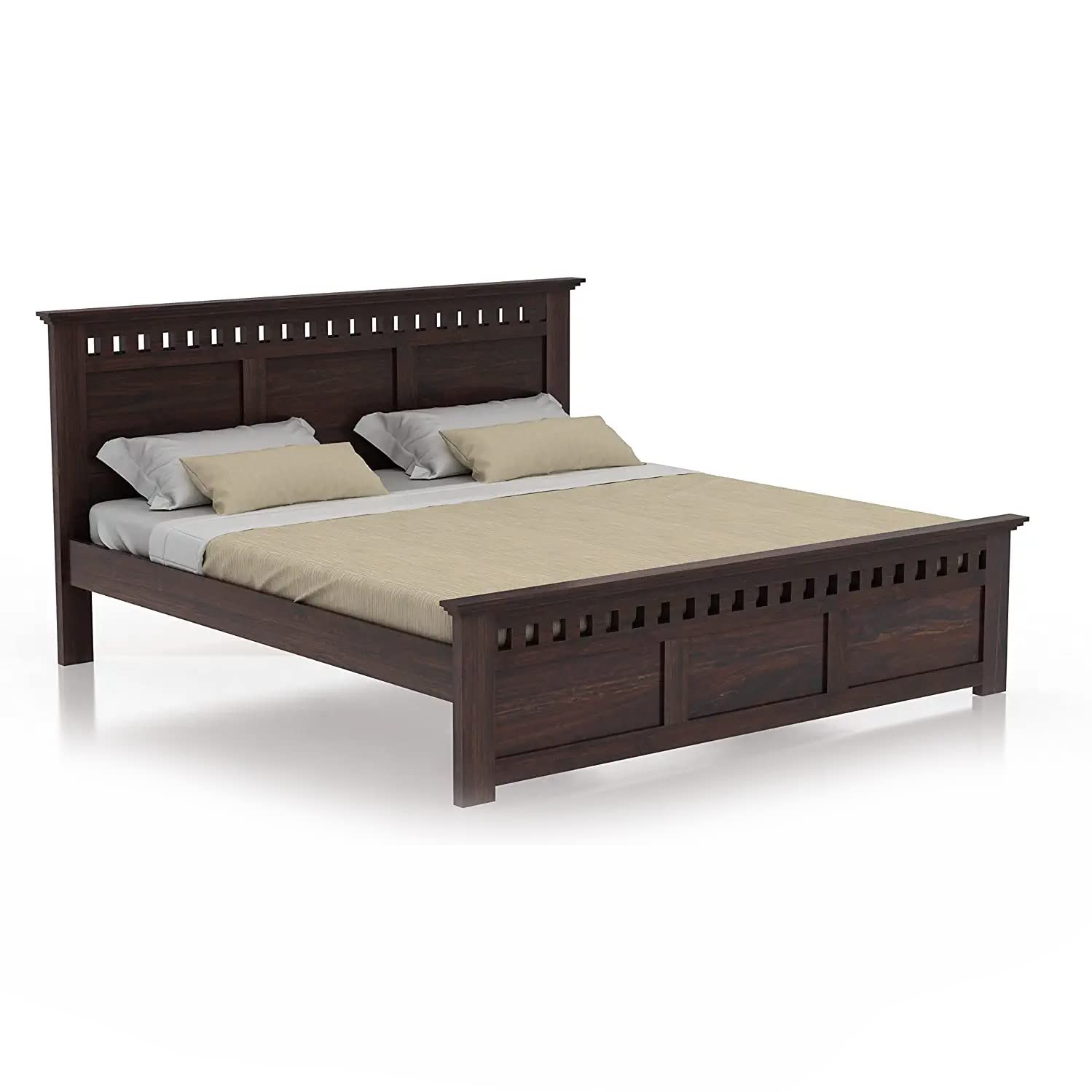 Solid Sheesham Wood Queen Size Bed Without Storage for Bedroom Furniture Wooden Double Bed Cot Palang for Living Room Home and Hotels