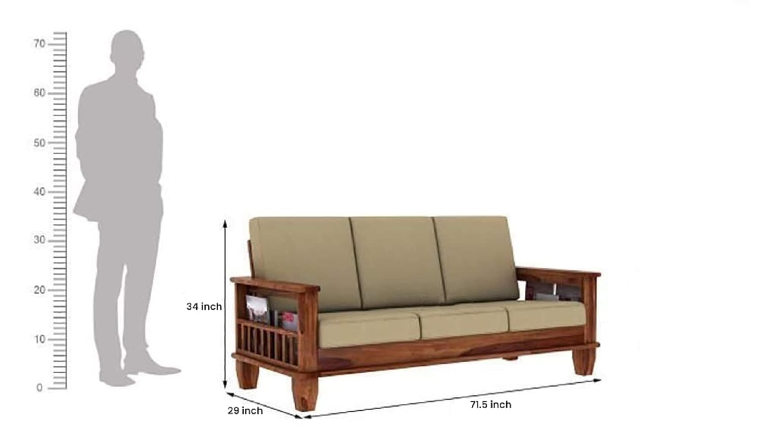 Solid Sheesham Wood 1 Seater Sofa for Bedroom Home, Single Seater Sofa Furniture, Wooden Sofa Couch for Living Room Office and Hall