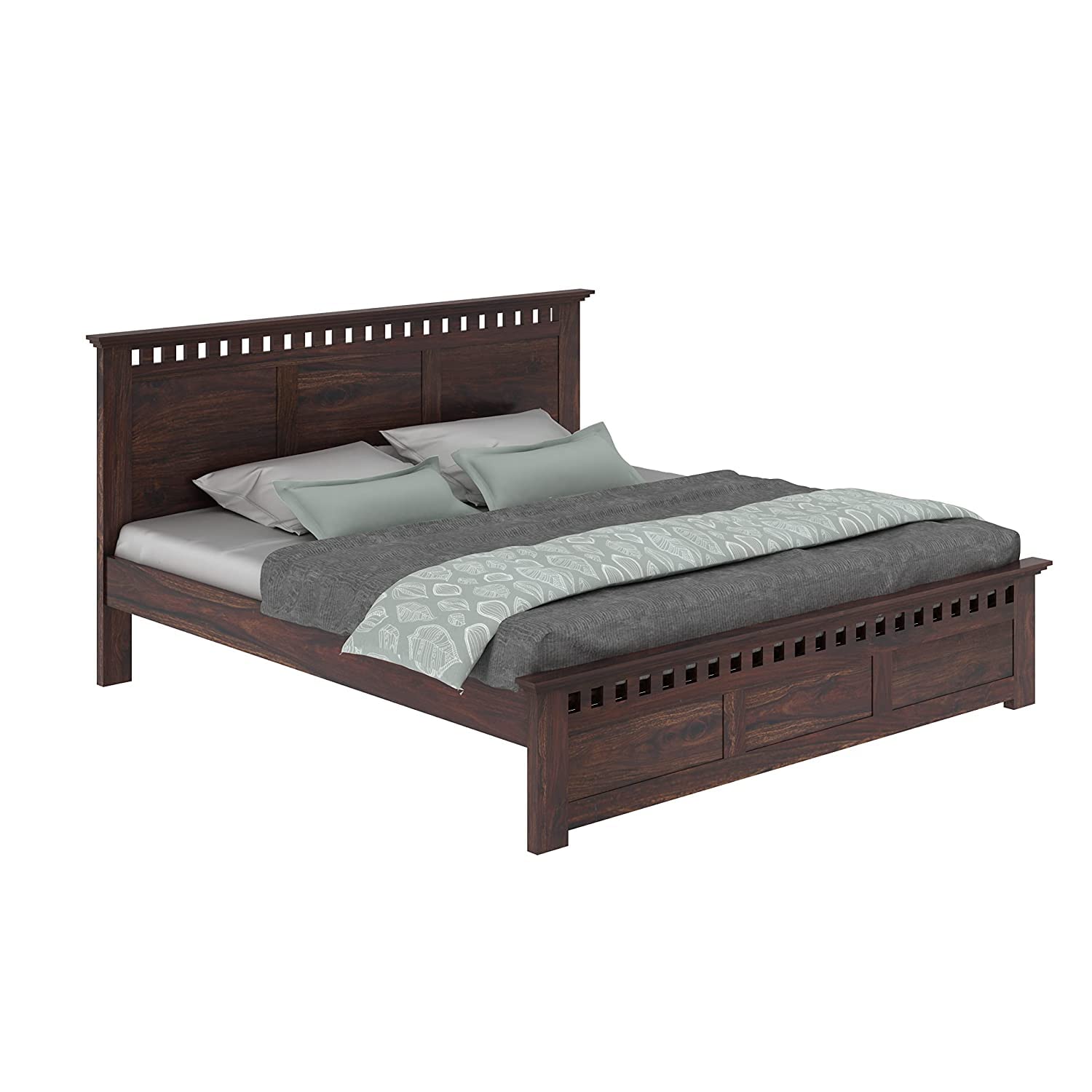Solid Sheesham Wood Queen Size Bed Without Storage for Bedroom Furniture Wooden Double Bed Cot Palang for Living Room Home and Hotels