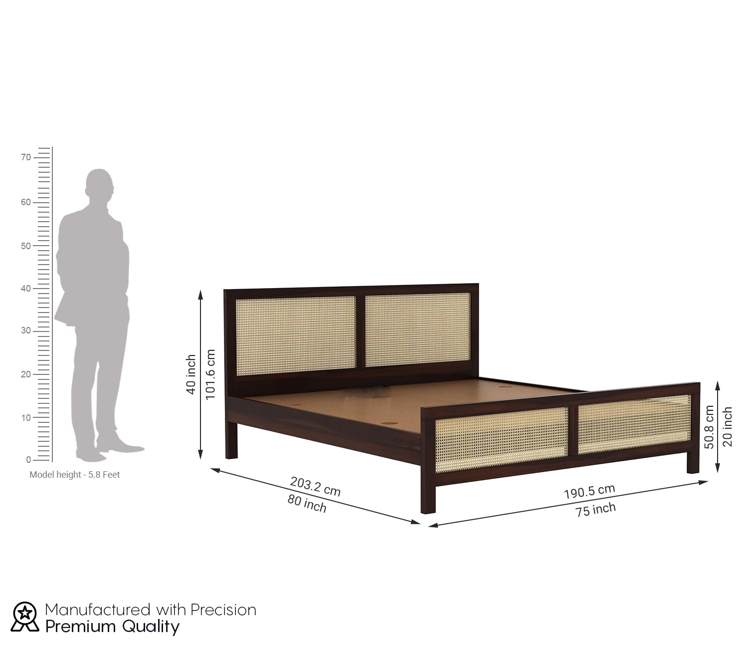 Sheesham Wood Cane King Size Bed Without Storage Solid Wood Cot Palang Double Bed Furniture for Bedroom Living Room