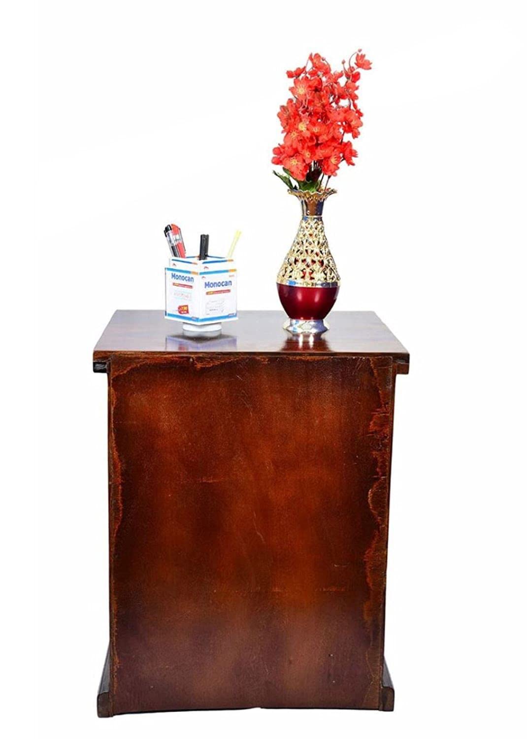 Solid Sheesham Wood Bedside Table with 1 Drawer and 1 Door Storage | Wooden Bed Side End Tables Night Stand for Home Living Room Bedroom - Brown Walnut Color Matte Finish