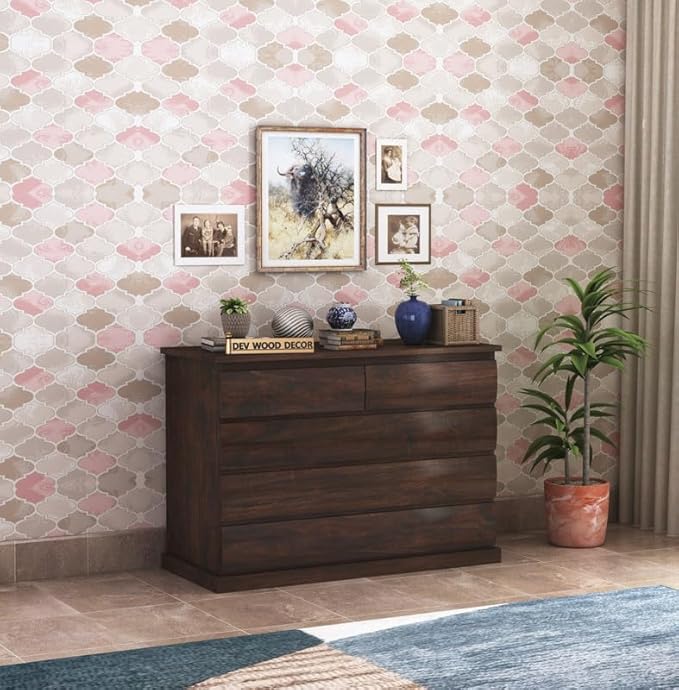 Solid Sheesham Wood Chest of Drawers with 6 Drawer Storage for Living Room Home Wooden Sideboard Cabinet Storage Organizer Unit for Bedroom