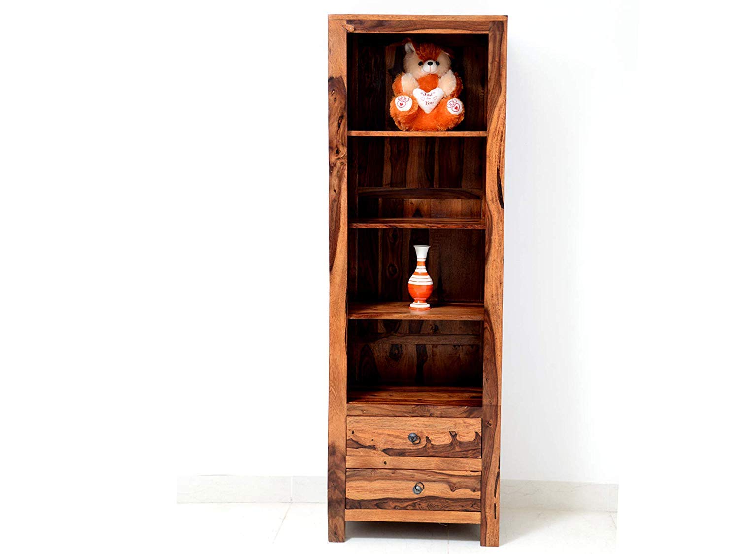 Sheesham Wood Bookshelf with 1 Drawer and Glass Door Storage for Living Room Wooden Display Rack Bookcase Stand Book Shelf Crockery Unit Furniture for Home Library