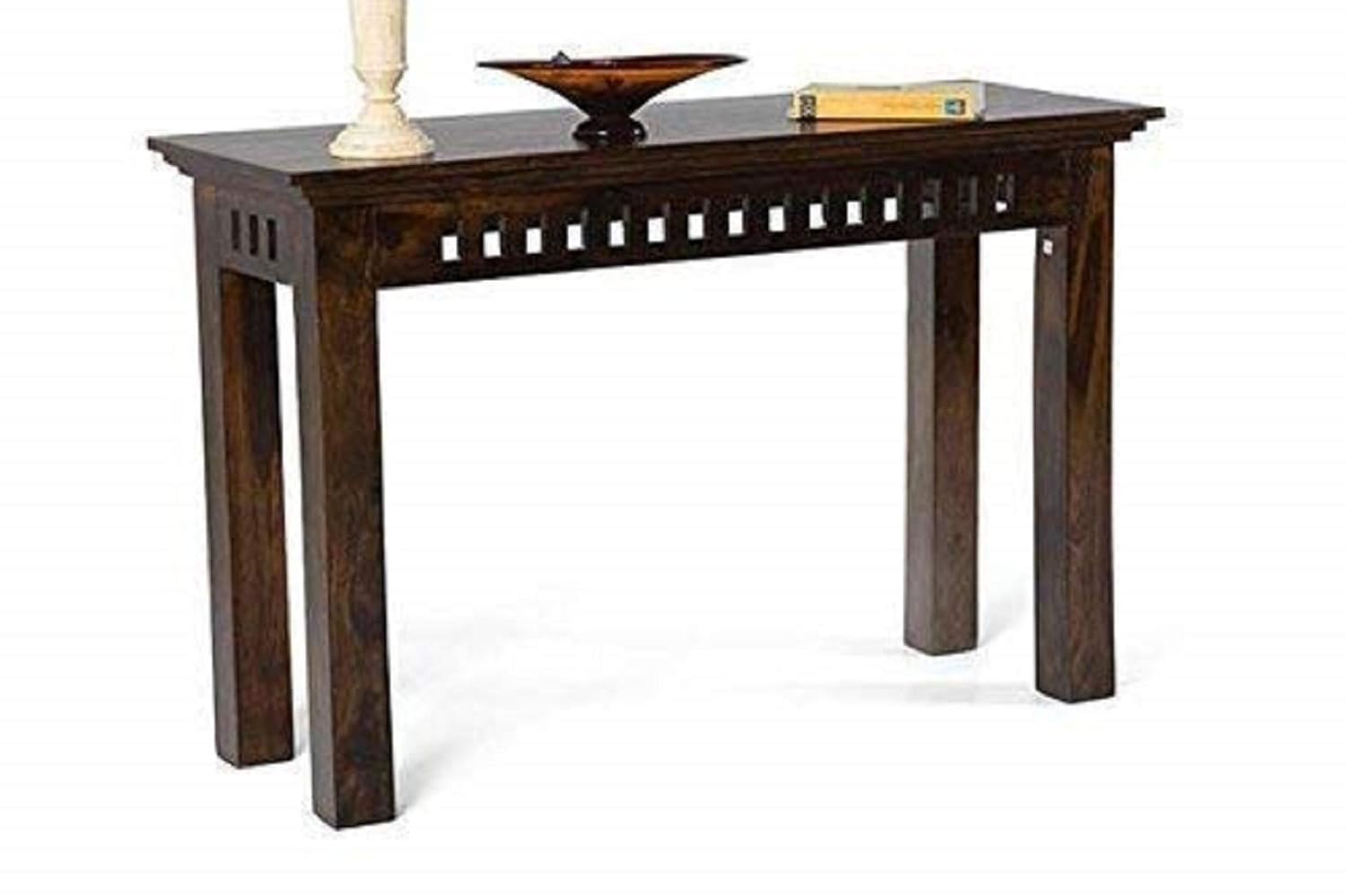 Solid Sheesham Wood Console Table for Living Room Wooden Side Entrance Tables with Open Shelf Storage Workstation Entryway Foyer Table for Home and Office