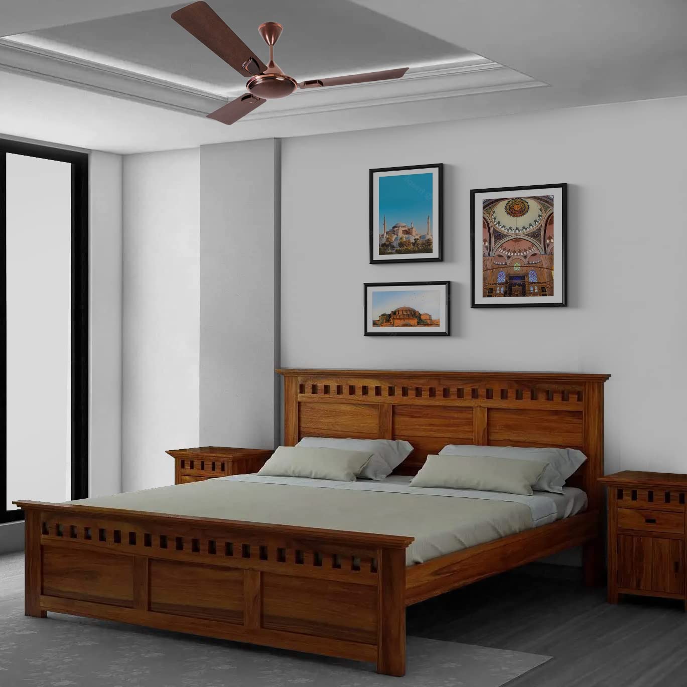 Solid Sheesham Wood Queen Size Bed Without Storage for Bedroom Furniture Wooden Double Bed Cot Palang for Living Room Home and Hotels