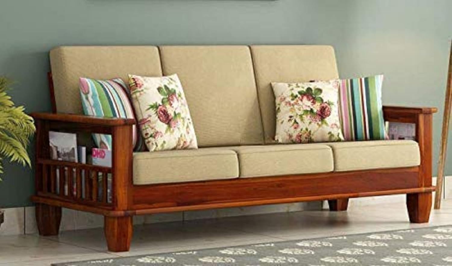 Solid Sheesham Wood 1 Seater Sofa for Bedroom Home, Single Seater Sofa Furniture, Wooden Sofa Couch for Living Room Office and Hall