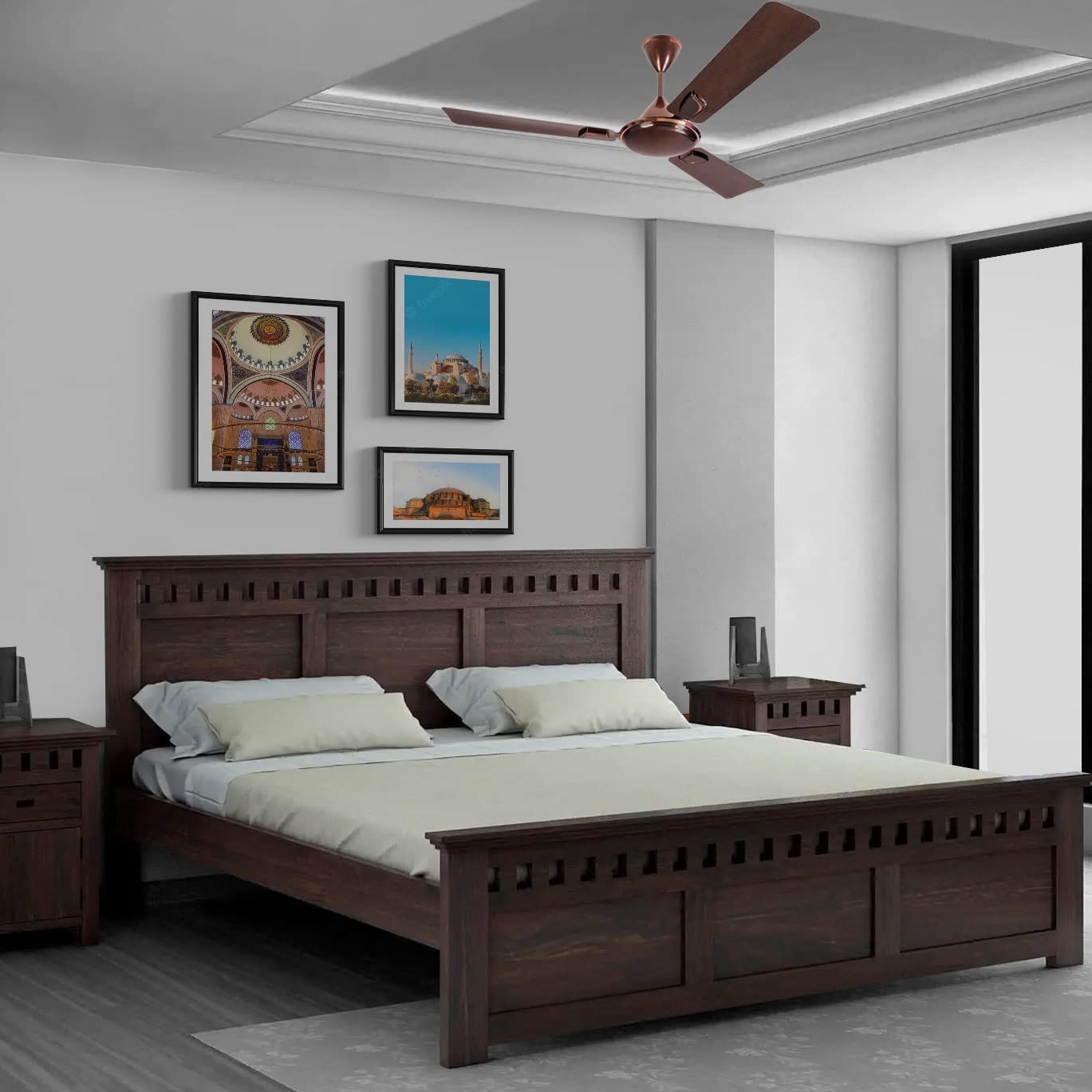 Solid Sheesham Wood Queen Size Bed Without Storage for Bedroom Furniture Wooden Double Bed Cot Palang for Living Room Home and Hotels
