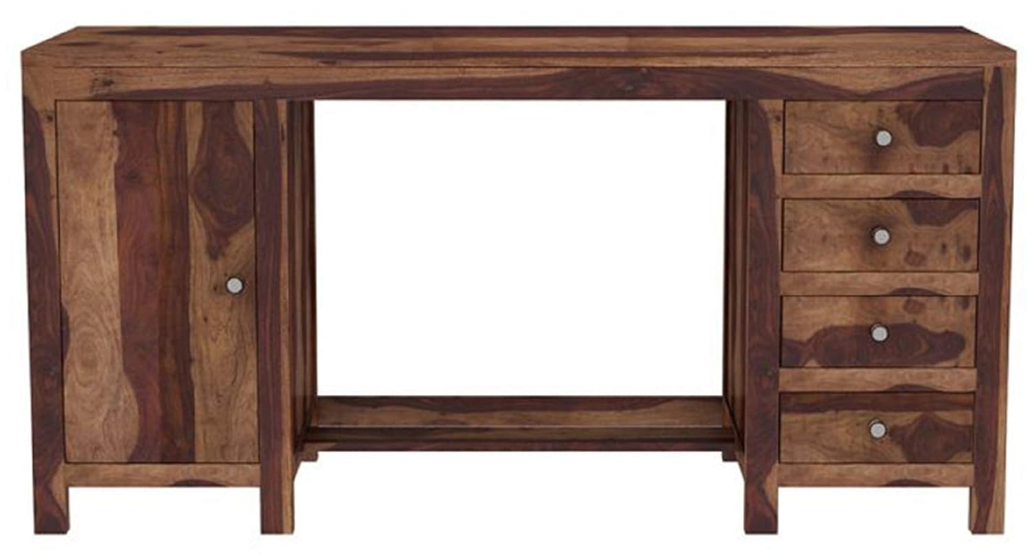 Solid Sheesham Wood Study Table with 4 Drawer and 1 Door Storage for Living Room | Wooden Computer Desktop Laptop Desk Furniture for Students Work Office Table for Home