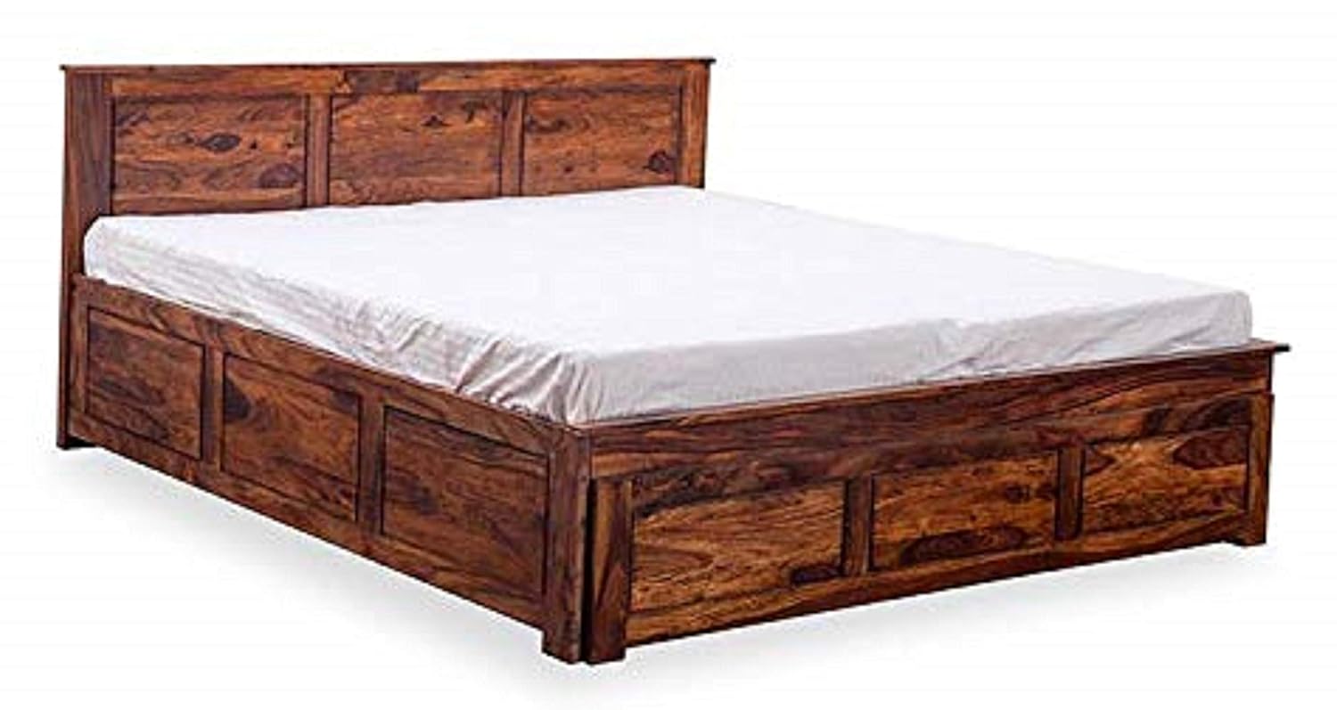 Solid Sheesham Wood King Size Bed with Frount Drawer Storage for Bedroom Furniture Wooden Double Bed Cot Palang for Living Room, Home, and Hotels