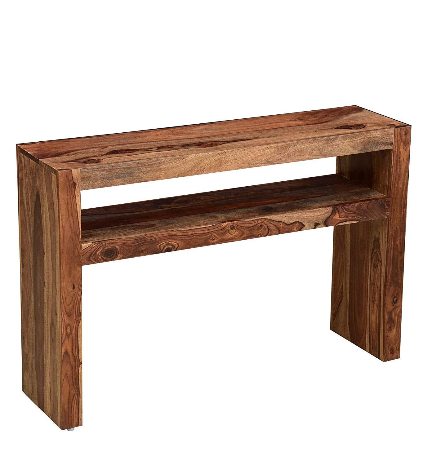 Solid Sheesham Wood Console Table for Living Room Wooden Side Entrance Tables with Open Shelf Storage Workstation Entryway Foyer Table for Home and Office
