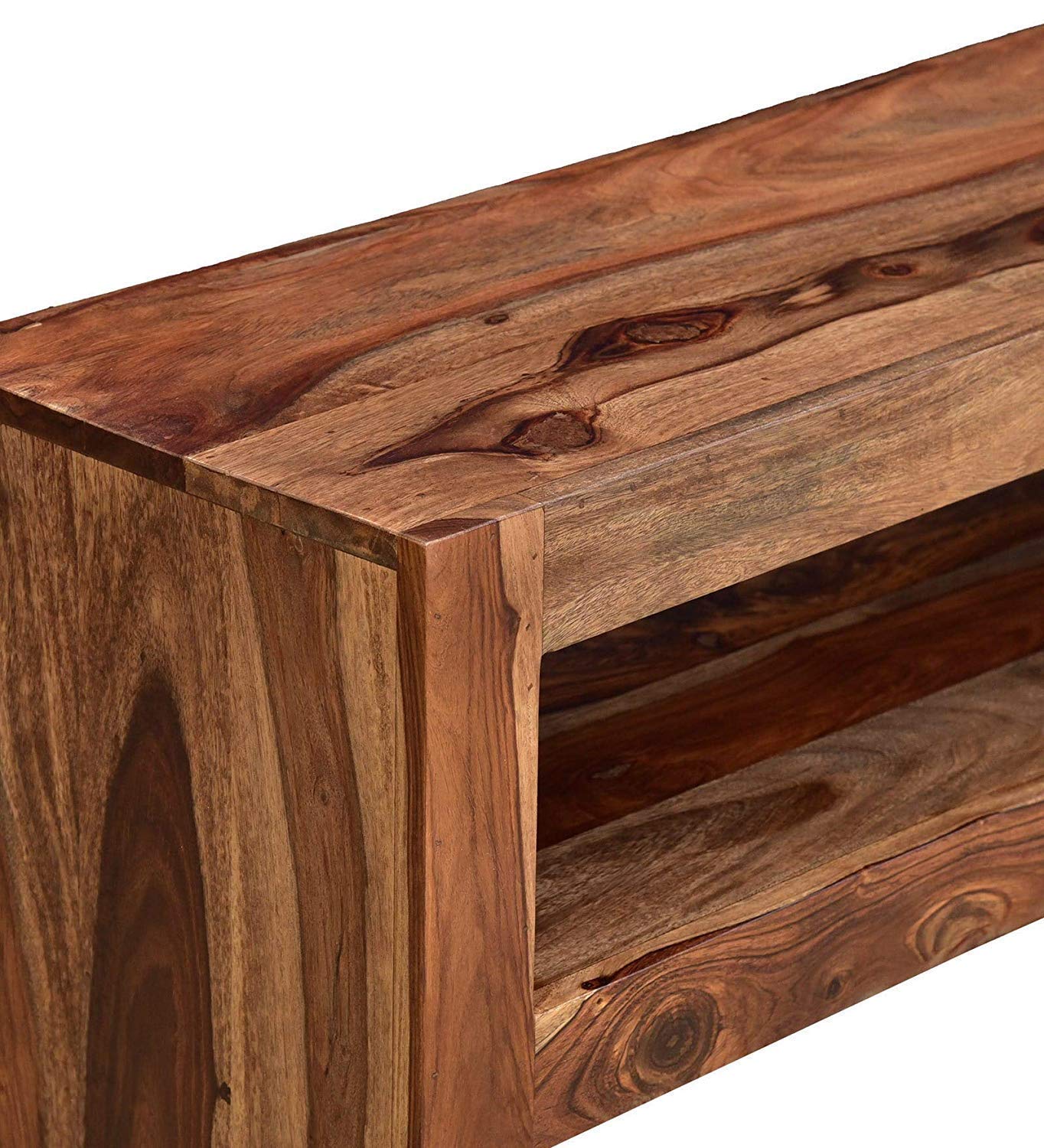 Solid Sheesham Wood Console Table for Living Room Wooden Side Entrance Tables with Open Shelf Storage Workstation Entryway Foyer Table for Home and Office
