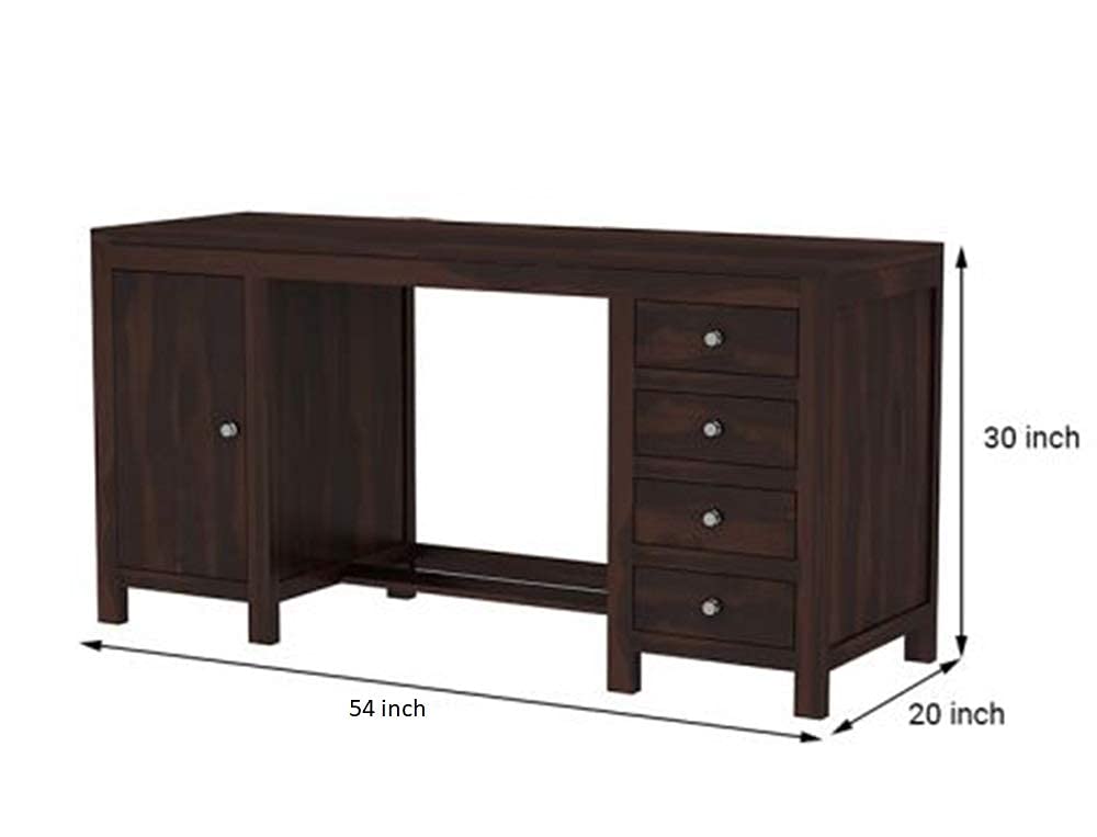 Solid Sheesham Wood Study Table With 4 Drawer and 1 Door Storage for Living Room | Wooden Computer Desktop Laptop, Desk Furniture for Students Work Office Table for Home