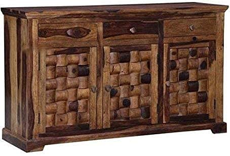 Solid Sheesham Wood Sideboard Cabinet with 3 Drawer and 3 Door Storage for Living Room Home and Office Wooden Floor Standing Cabinet Furniture for Entryway