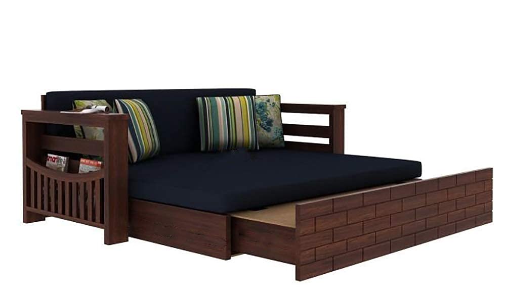 Solid Sheesham Wood 3 Seater Italian Sofa Cum Bed with Side Pockets for Living Room Wooden Sofa Furniture for Home