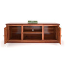 Solid Sheesham Wood TV Cabinet with 2 Door and 2 Open Shelves Storage for Living Room Kitchen Wooden Entertainment TV Unit Center Console TV Stand for Bedroom