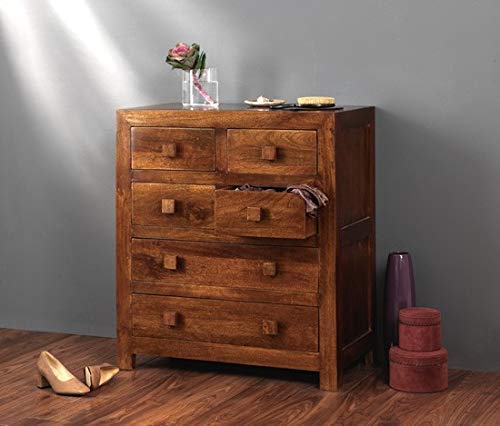 Solid Sheesham Wood Chest of Drawers with 6 Drawer Storage for Living Room Home Wooden Sideboard Cabinet Storage Organizer Unit for Bedroom