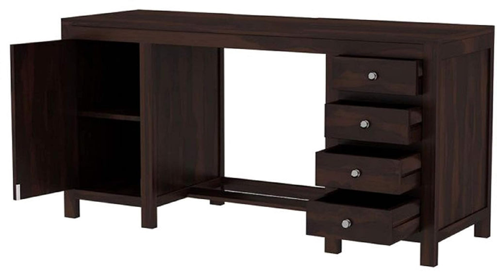 Solid Sheesham Wood Study Table With 4 Drawer and 1 Door Storage for Living Room | Wooden Computer Desktop Laptop, Desk Furniture for Students Work Office Table for Home