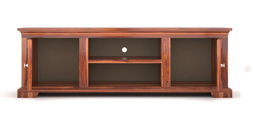Solid Sheesham Wood TV Cabinet with 2 Door and 2 Open Shelves Storage for Living Room Kitchen Wooden Entertainment TV Unit Center Console TV Stand for Bedroom