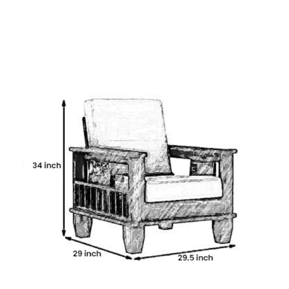 Solid Sheesham Wood 1 Seater Sofa for Bedroom Home, Single Seater Sofa Furniture, Wooden Sofa Couch for Living Room Office and Hall