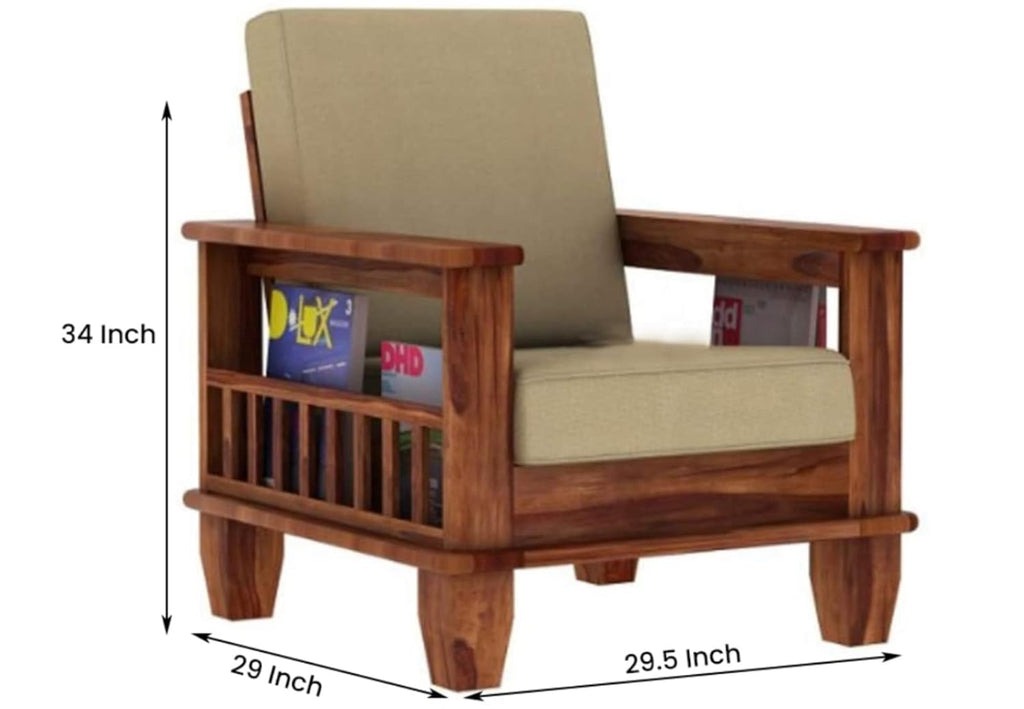 Solid Sheesham Wood 1 Seater Sofa for Bedroom Home, Single Seater Sofa Furniture, Wooden Sofa Couch for Living Room Office and Hall
