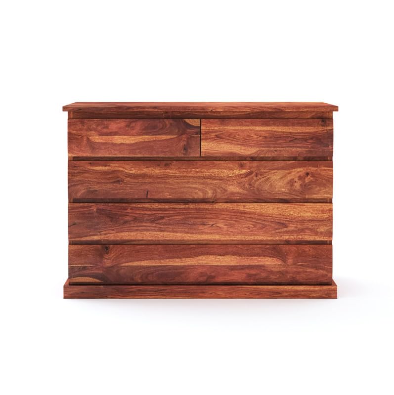 Solid Sheesham Wood Chest of Drawers with 6 Drawer Storage for Living Room Home Wooden Sideboard Cabinet Storage Organizer Unit for Bedroom