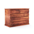 Solid Sheesham Wood Chest of Drawers with 6 Drawer Storage for Living Room Home Wooden Sideboard Cabinet Storage Organizer Unit for Bedroom