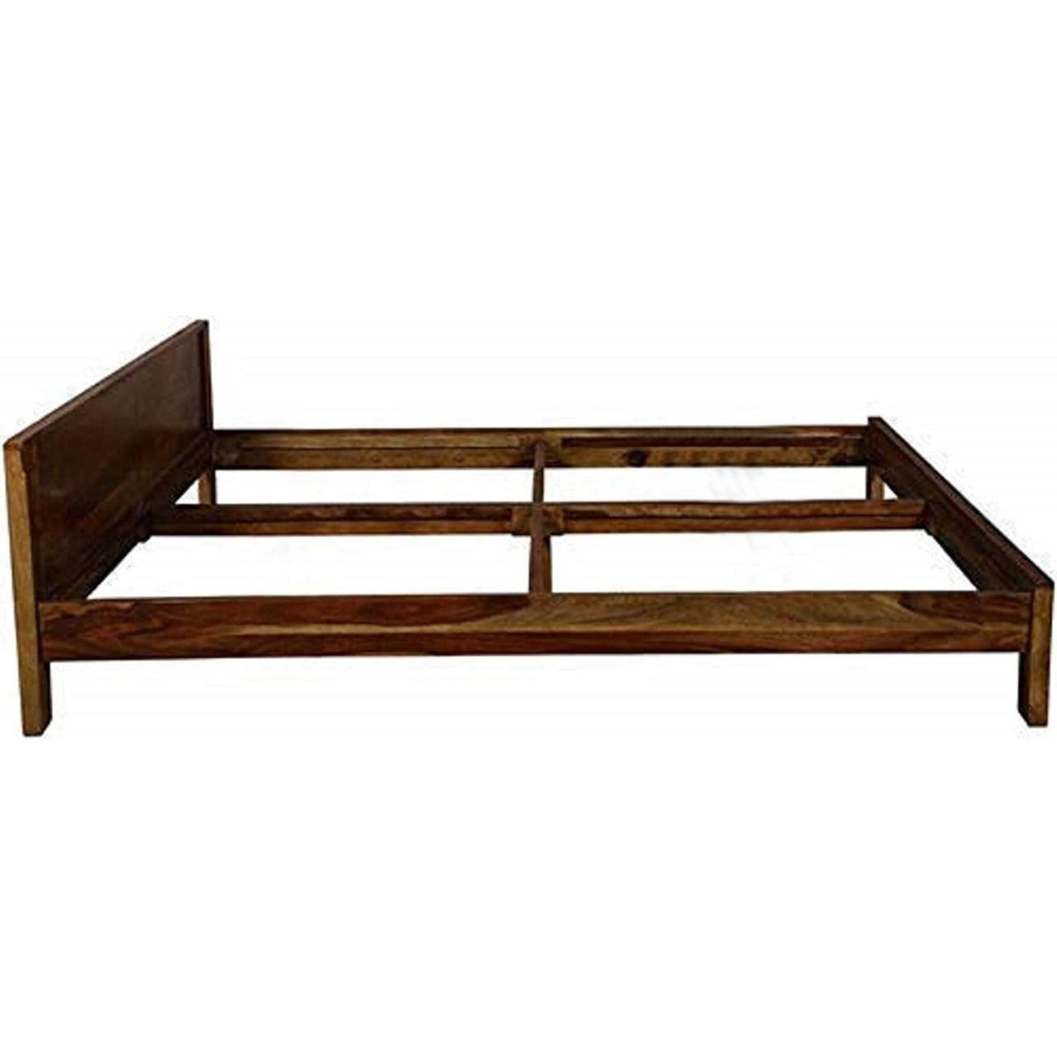 Solid Sheesham Wood Queen Size Bed Without Storage for Bedroom Wooden Double Bed Low Height Cot Palang Furniture for Living Room, Home and Hotel