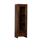 Sheesham Wood Bookshelf with 1 Drawer and Glass Door Storage for Living Room Wooden Display Rack Bookcase Stand Book Shelf Crockery Unit Furniture for Home Library