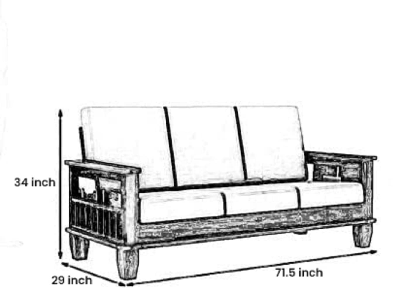 Solid Sheesham Wood 1 Seater Sofa for Bedroom Home, Single Seater Sofa Furniture, Wooden Sofa Couch for Living Room Office and Hall