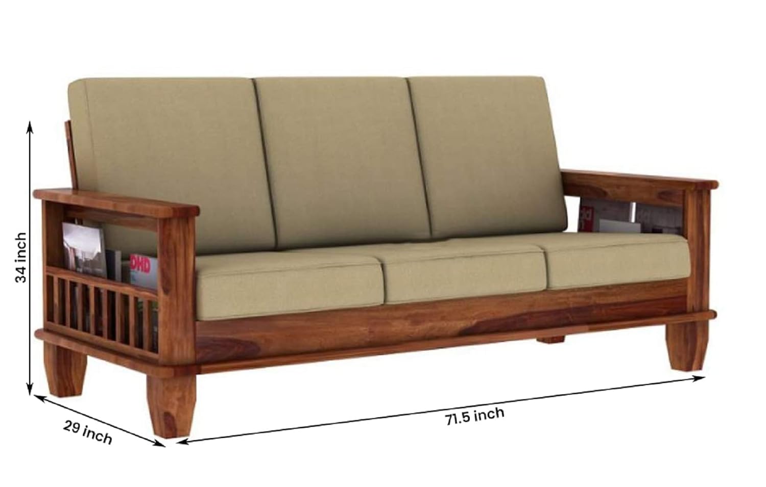 Solid Sheesham Wood 1 Seater Sofa for Bedroom Home, Single Seater Sofa Furniture, Wooden Sofa Couch for Living Room Office and Hall