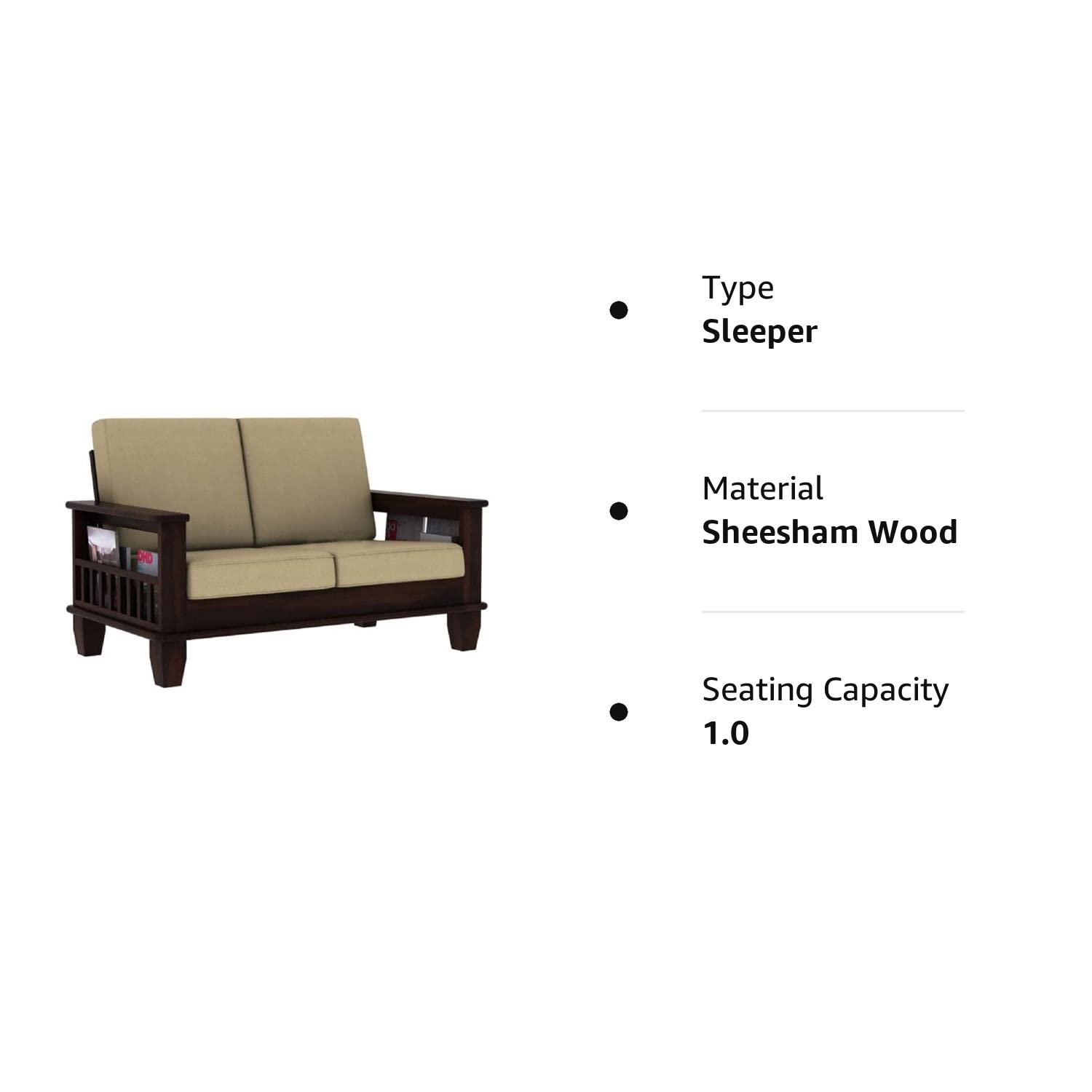 Solid Sheesham Wood 1 Seater Sofa for Bedroom Home, Single Seater Sofa Furniture, Wooden Sofa Couch for Living Room Office and Hall