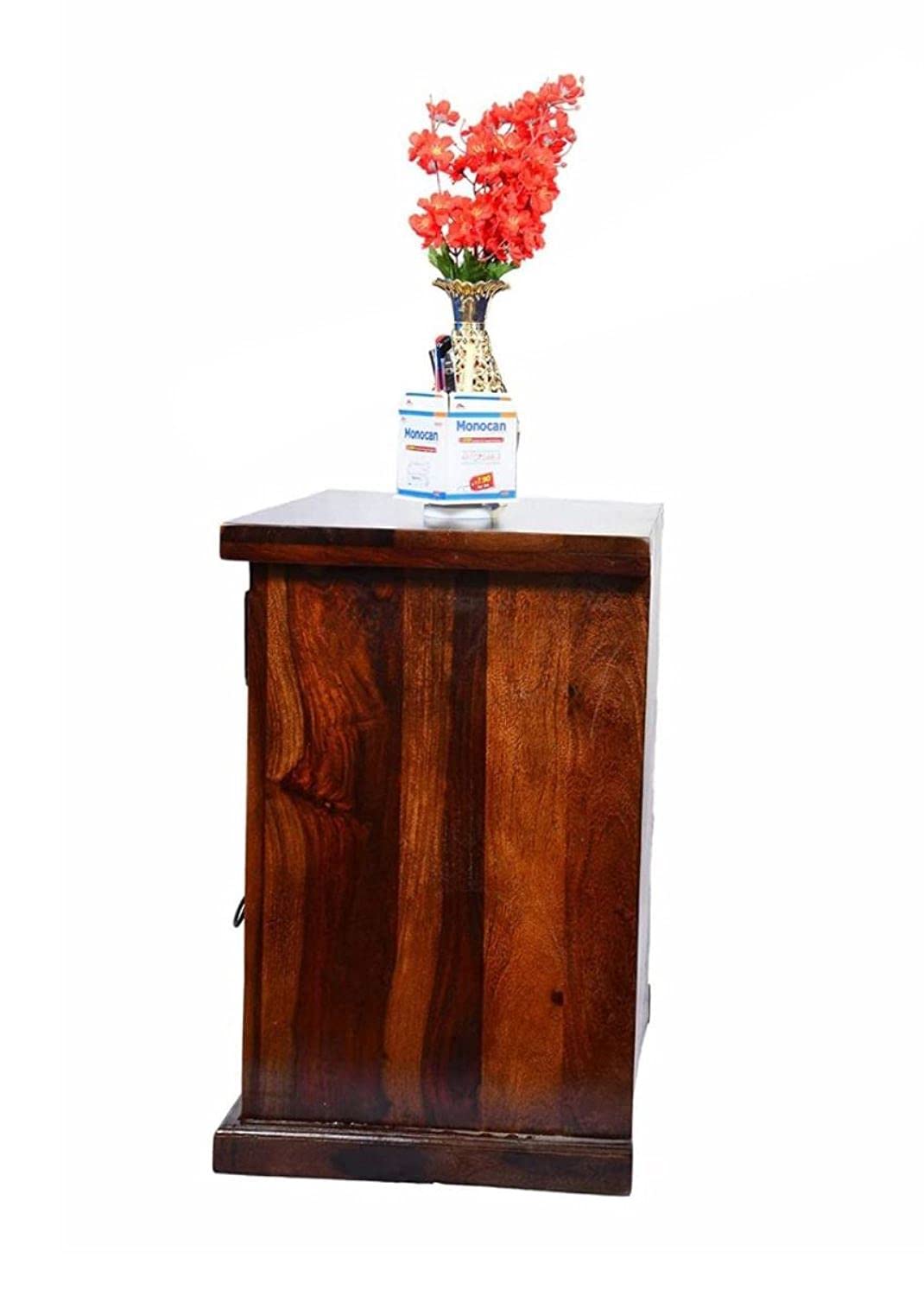 Solid Sheesham Wood Bedside Table with 1 Drawer and 1 Door Storage | Wooden Bed Side End Tables Night Stand for Home Living Room Bedroom - Brown Walnut Color Matte Finish