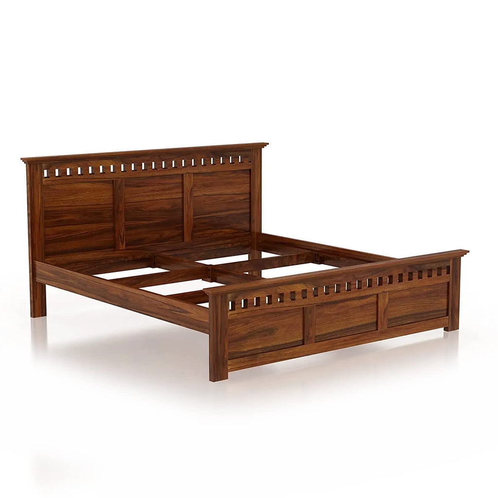 Solid Sheesham Wood Queen Size Bed Without Storage for Bedroom Furniture Wooden Double Bed Cot Palang for Living Room Home and Hotels