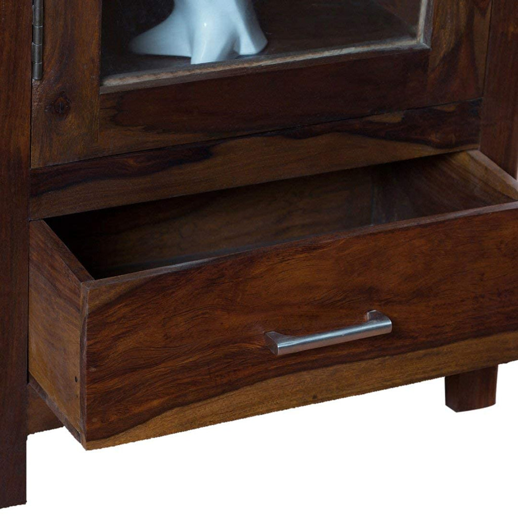 Sheesham Wood Bookshelf with 1 Drawer and Glass Door Storage for Living Room Wooden Display Rack Bookcase Stand Book Shelf Crockery Unit Furniture for Home Library