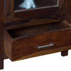 Sheesham Wood Bookshelf with 1 Drawer and Glass Door Storage for Living Room Wooden Display Rack Bookcase Stand Book Shelf Crockery Unit Furniture for Home Library