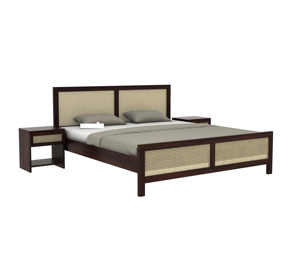 Sheesham Wood Cane King Size Bed Without Storage Solid Wood Cot Palang Double Bed Furniture for Bedroom Living Room