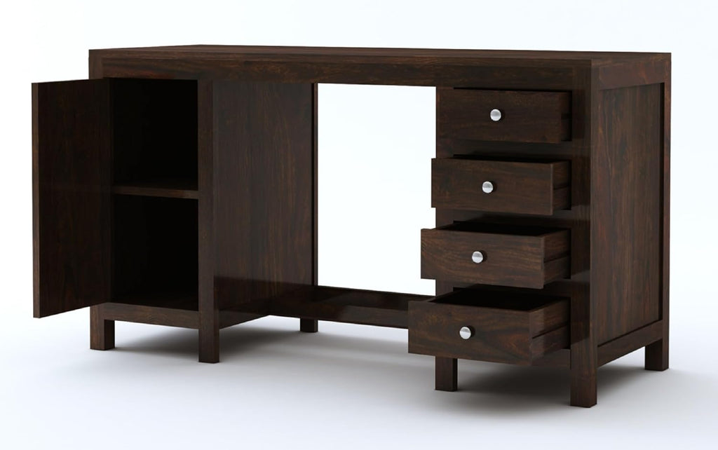 Solid Sheesham Wood Study Table with 4 Drawer and 1 Door Storage for Living Room | Wooden Computer Desktop Laptop Desk Furniture for Students Work Office Table for Home