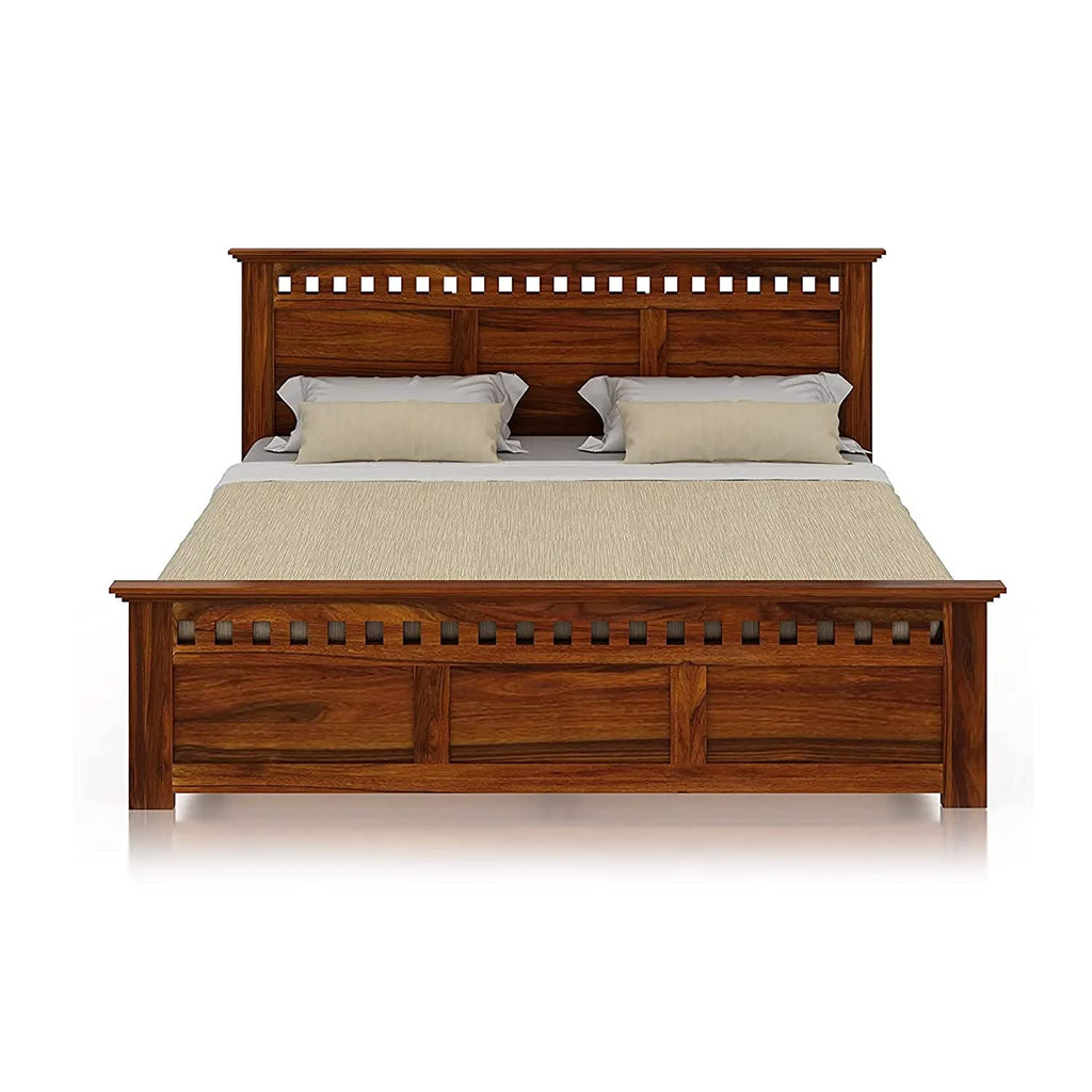 Solid Sheesham Wood Queen Size Bed Without Storage for Bedroom Furniture Wooden Double Bed Cot Palang for Living Room Home and Hotels