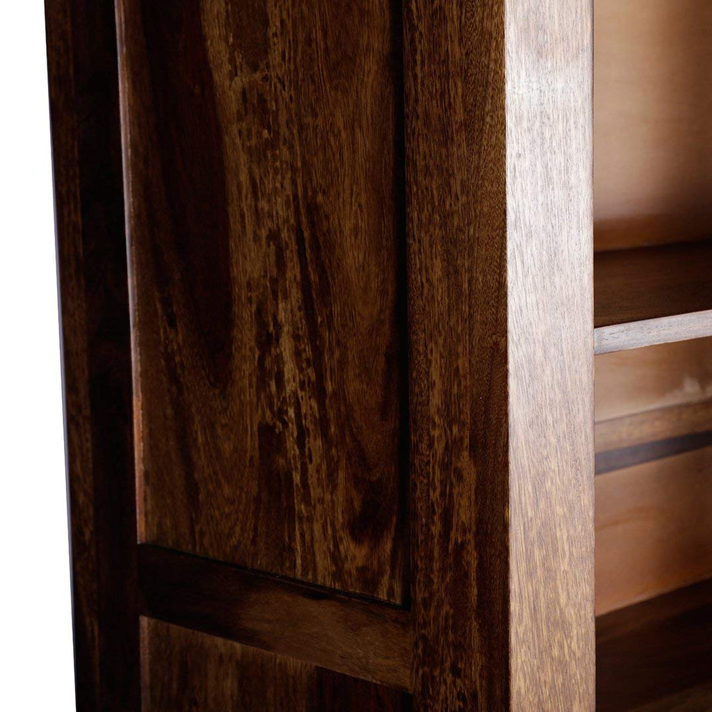 Sheesham Wood Bookshelf with 1 Drawer and Glass Door Storage for Living Room Wooden Display Rack Bookcase Stand Book Shelf Crockery Unit Furniture for Home Library