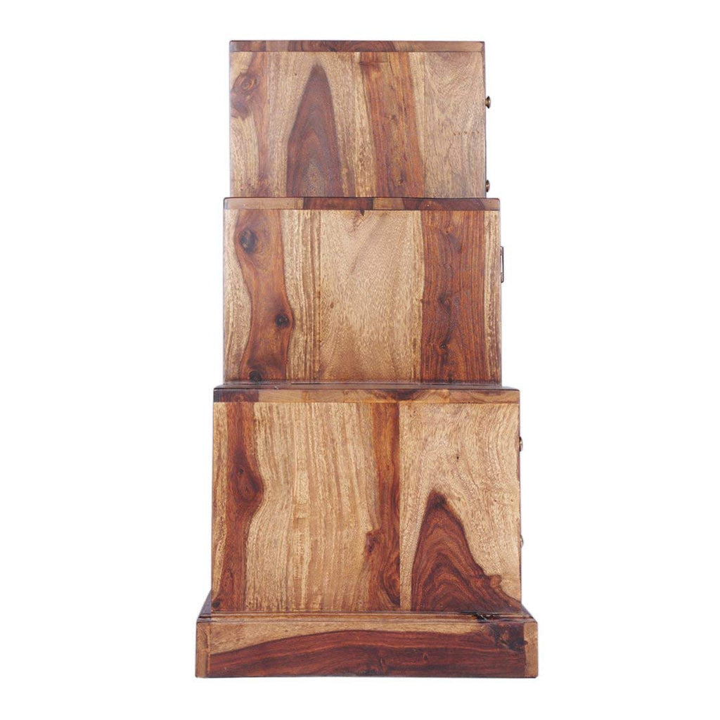 Solid Sheesham Wood Step Multipurpose Storage Cabinet 4 Drawer and 2 Shutter Design Doors for Living Room Wooden Shoe Rack Cabinet Footwear Stand Organizer Furniture