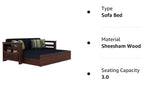 Solid Sheesham Wood 3 Seater Italian Sofa Cum Bed with Side Pockets for Living Room Wooden Sofa Furniture for Home