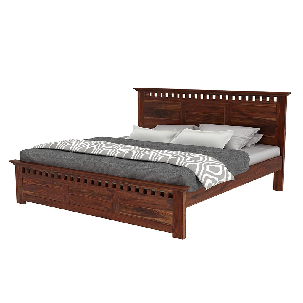 Solid Sheesham Wood Queen Size Bed Without Storage for Bedroom Furniture Wooden Double Bed Cot Palang for Living Room Home and Hotels