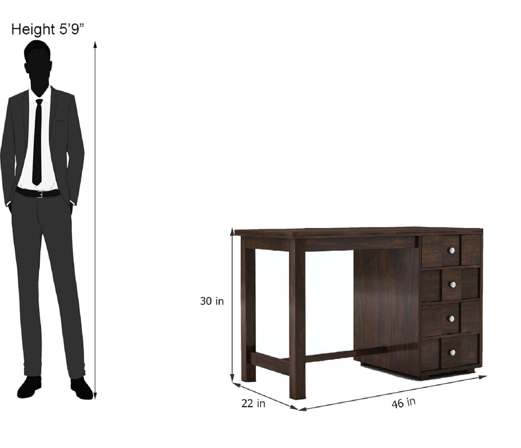 Solid Sheesham Wood Study Table with 4 Drawer Storage for Living Room | Wooden Computer Desktop Laptop, Desk Furniture for Students Workstation Office Table for Home